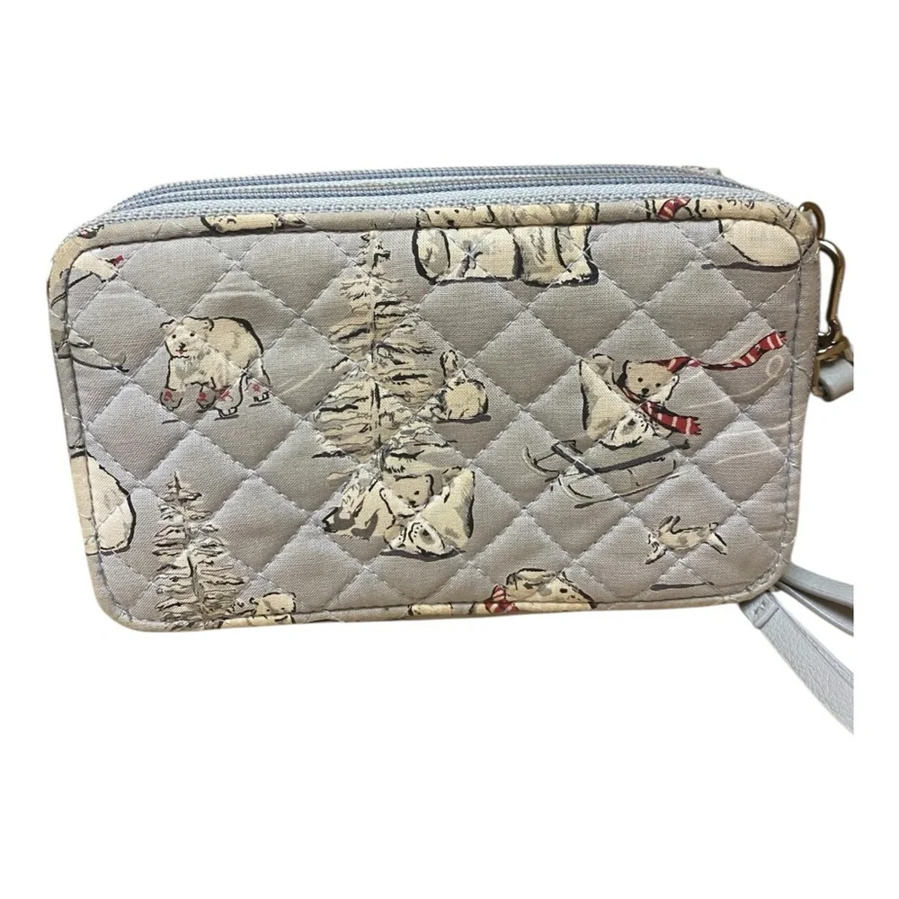 Vera Bradley Beary Merry Polar Bear Quilted Wristlet Wallet Full Zip Winter Snow